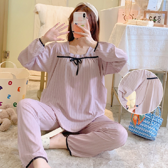 Fashion Cotton Maternity Nursing Pajamas Long Sleeve Pregnant Women Sleepwear Pregnancy Clothes Breastfeeding 2pcs Pajamas Suit