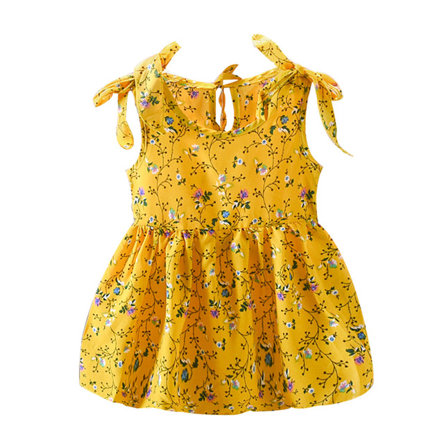 2022 New Summer Baby Toddler Kids Girls Sleeveless Ribbons Bow Floral Dress Princess Dresses Girls Clothes Kids Casual Dresses