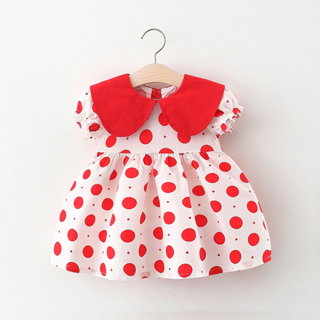 Infant Baby Girls Dresses Short Sleeve Summer Dot Printed Princess Dress Toddler Newborn A-Line Dress Holiday Party Dress