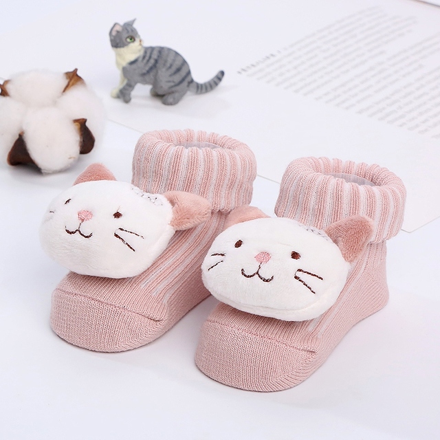 Newborn Baby Girl Boy Cute Cartoon Pattern Cotton Socks Infant Anti-slip Warm Floor Socks Medium Tube Knitted Socks