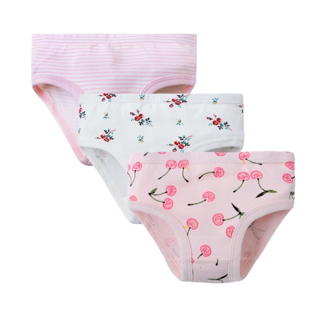 Weixinbuy 3pcs/pack Cotton Kids Briefs Children Girls Cute Cartoon Briefs Underwear 3-10Y