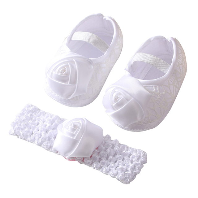 Etosale Cute Baby Walking Shoes 0-18M Newborn Baby Girls Shoes + Headband Set Infant Soft Sole Bowknot Princess First Walkers