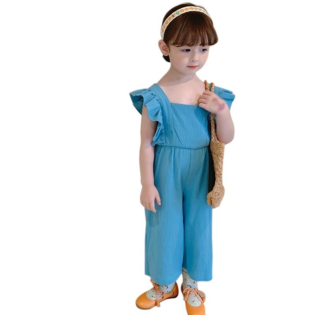 Summer Korean Cute Girls Jumpsuit Toddler Kids Open Back Sleeveless Clothes Wide Leg Pants