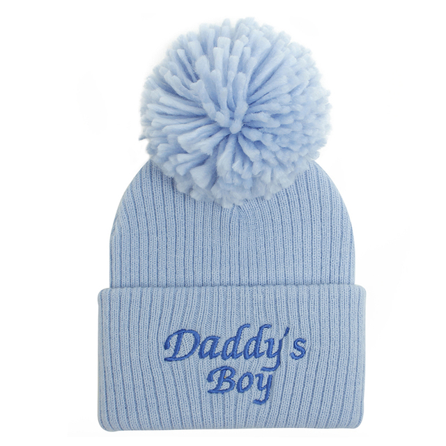 New autumn and winter baby hat embroidered letter hair ball knit hat for children winter hat wool hat