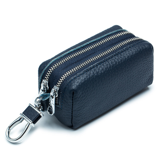 New Genuine Leather Men Key Wallet Male Car Key Bag Keys Holder Litchi Pattern Key Case Double Zipper Organizer Small Wallets