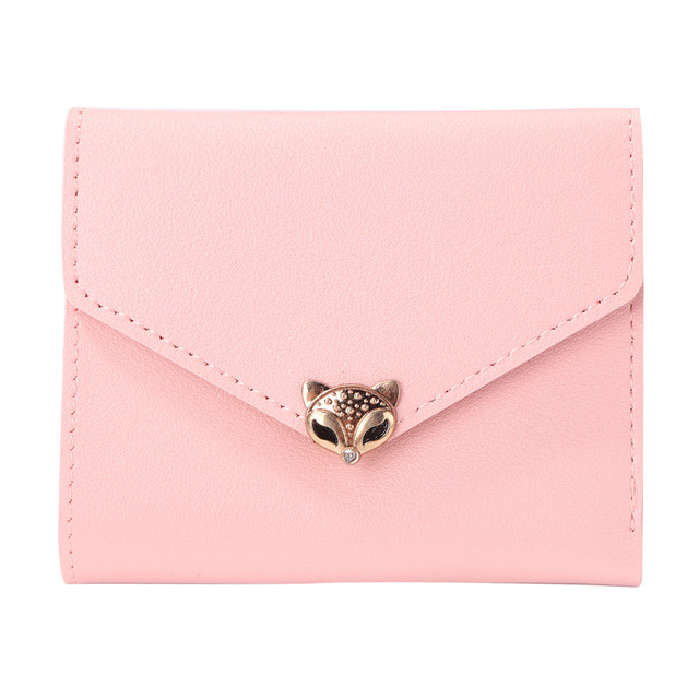 Simple Fashion Women Trifold PU Leather Small Wallet Portable Solid Color Casual Business Card Holder Fox Shape Hasp Coin Purse