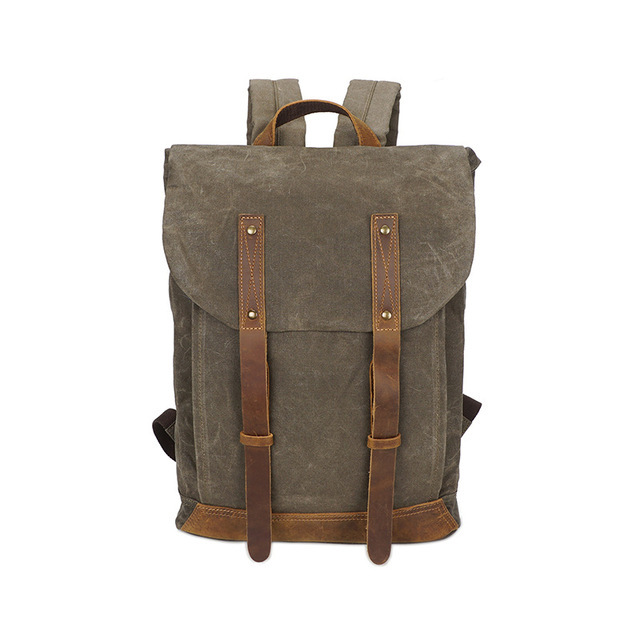 Men's vintage backpack ole waxed leather canvas shoulder bag trend leisure bag waterproof women bag 14 inch laptop backpack travel