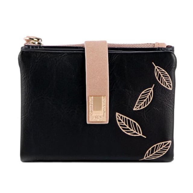 Engraved Leaves Small Wallet Women Wristlet Brand Women Purse Soft Pu Leather Ladies Wallet Card Holder Mini Girl Purse Clutch