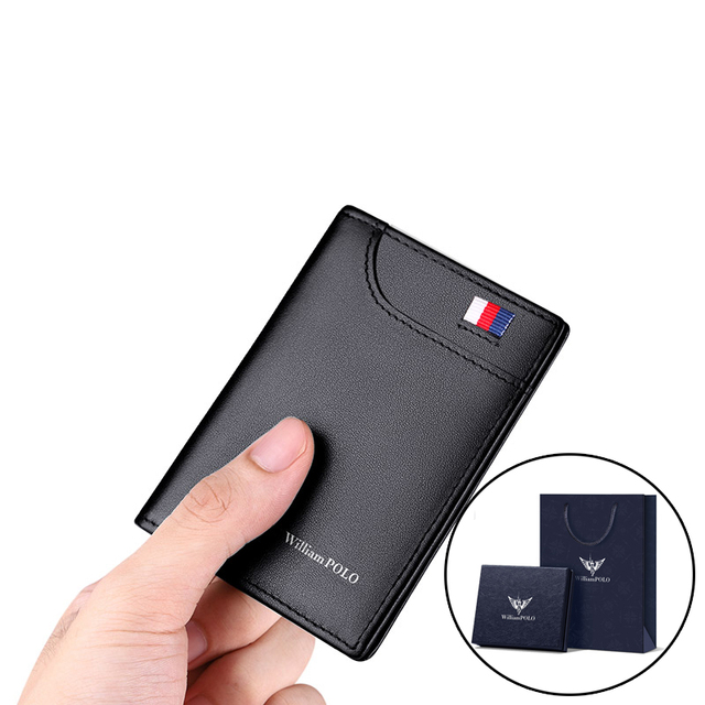 Williaampolo Men Wallet 6 Card Holders Wallet For Men Luxury Leather Credit Card Wallet Male Small Wallet Gift For Husband Black