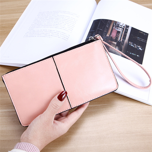 New Fashion Women Office Lady PU Leather Long Wallet Clutch Zipper Business Bag Wallet Card Holder Large Capacity Wallet