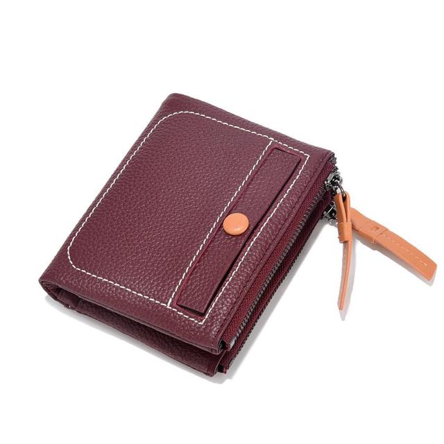 Women's Short Leather Wallet Korean Style Fashion Double Zipper Coin Purse First Layer Cowhide Multi Card Slot Women's Wallet