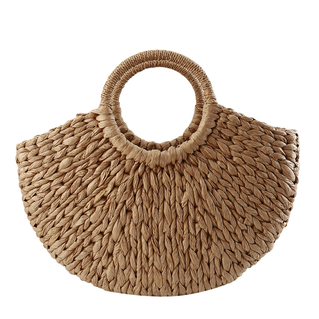 Women's handbag elegant rattan wicker straw woven half round bag large capacity casual travel bags