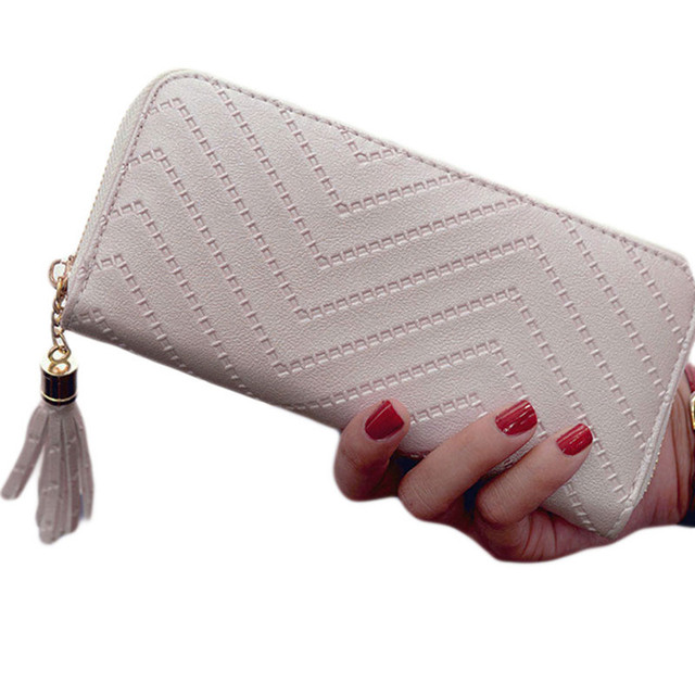 Women Long Wallets Clutch White High Quality Leather Tassel Ladies Zipper Bag Phone Coin Cash Receipt Card Holder