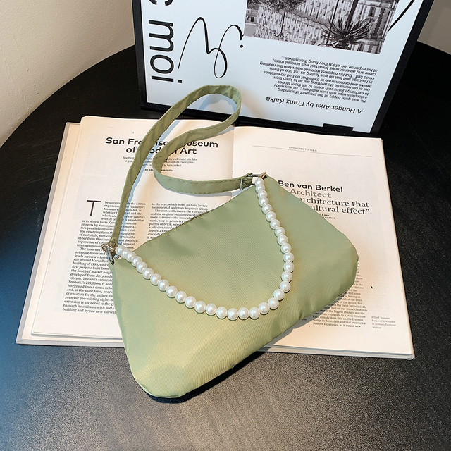 Women Nylon Underarm Shoulder Bags Solid Color Pearl Small Bags Clutch Fashion Simple Design Shoulder Bag Underarm Bags For Women