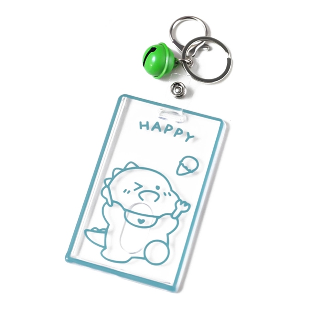 X7YA 1pc Transparent Acrylic Business Card Holder For Staff Staff With Keyring Bell Cartoon Pattern Pass Card Cover Bus Cards