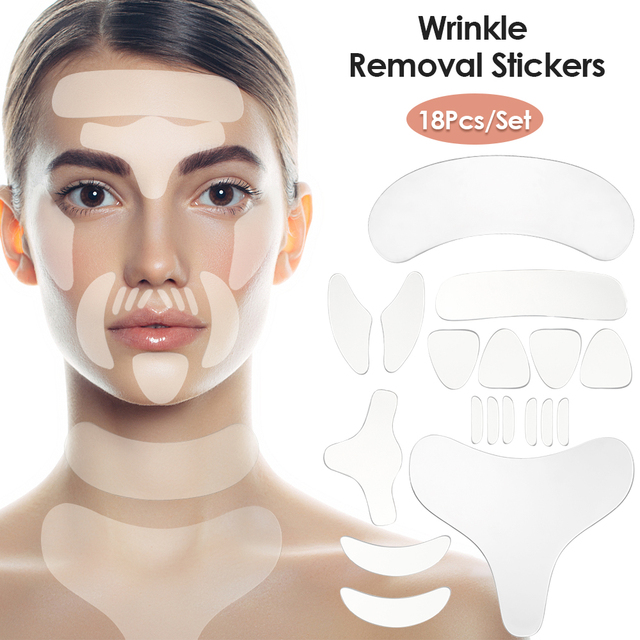 Reusable Silicone Wrinkle Removal Sticker Face Lifting Strips Set Forehead Neck Line Eye Patches Remover Anti Aging Skin Pads