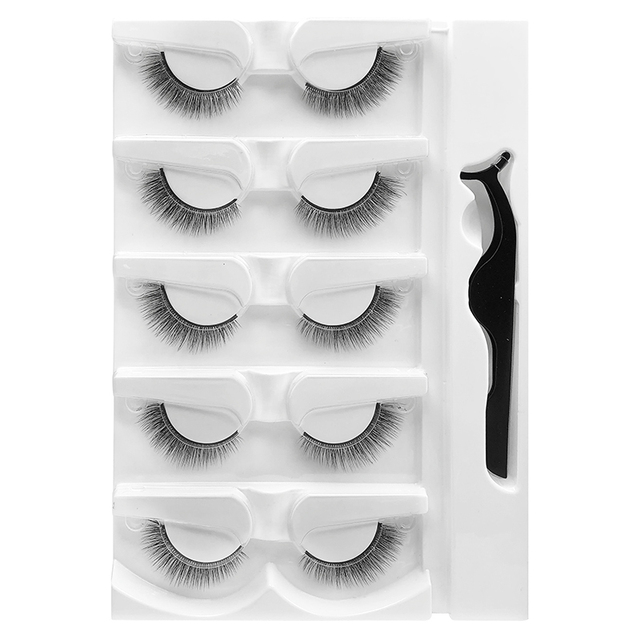 5 Pairs - Reusable Self Adhesive False Eyelashes With Adhesive Tape Natural Waterproof Eye Lashes To Wear No Glue Needed