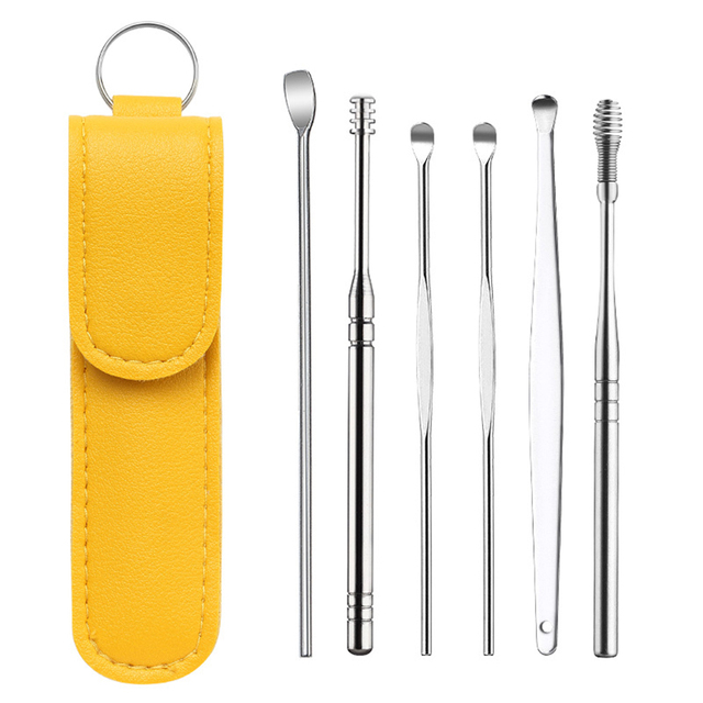 6pcs/set Stainless Steel Earwax Removal Tools Ear Wax Piercing Tool Kit Wax Spoon Care Set