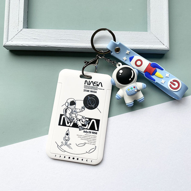 Cute Astronaut Cartoon Card Holder Keychain Student Doll Access Control Ic Card Sliding Certificate Cover For Women Men Wallet