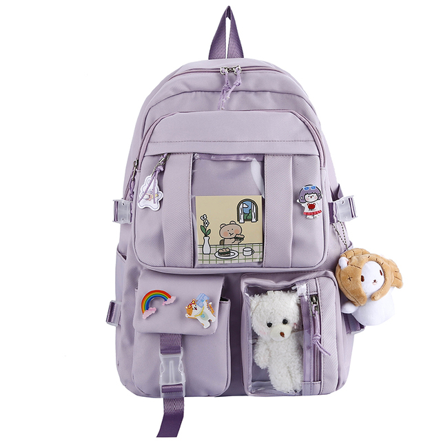 Purple Nylon Backpack For Women Large Capacity Backapck 2021 New Student Travel Bag Girl Multifunctional School Bag 7 Grade