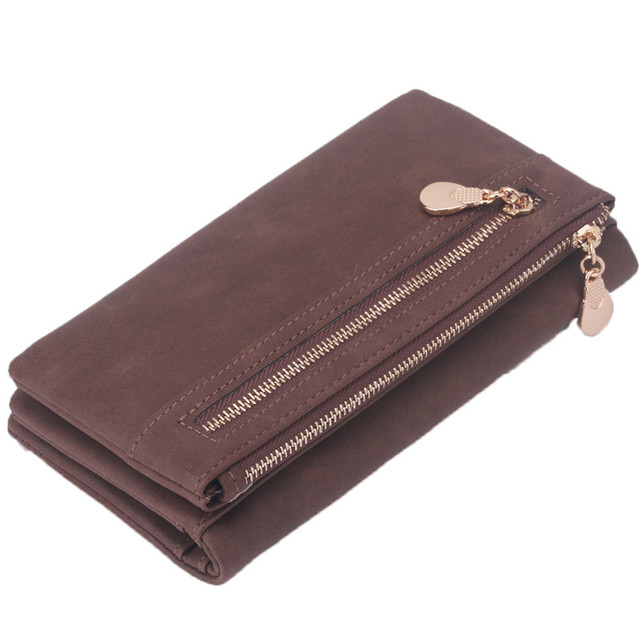 Fashion Women Wallets Dull Polish Leather Wallet Double Zipper Day Clutch Purse Wristlet Coin Purse Card Holder Billetera