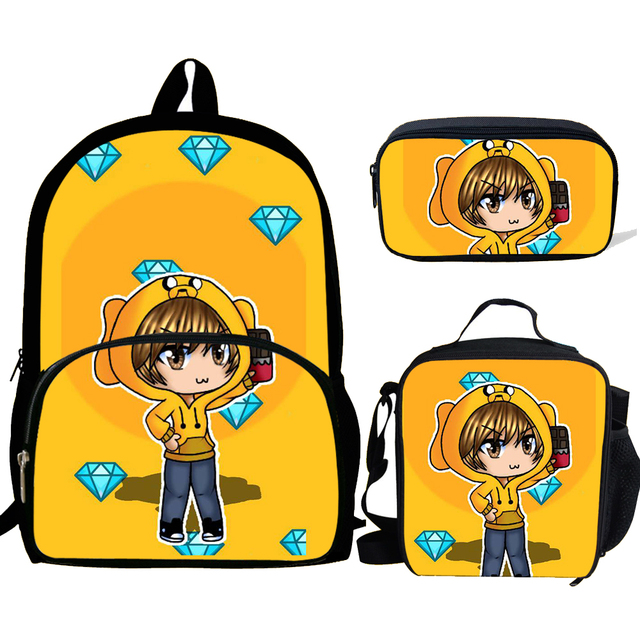 3pcs Mochila Anime mikecack Print Backpack for Boys Girls School Bags Compass Team Kawaii Funny Game Kids School Bag Pack