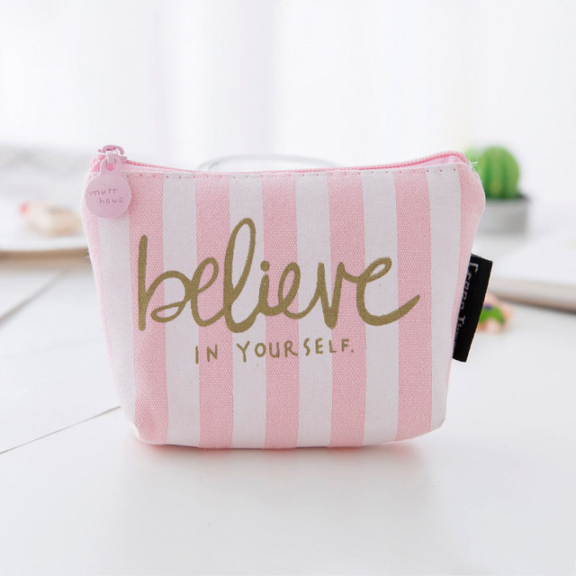 1PC Coin Purse Canvas Wallet Bag With Zipper Card Holder Mini Cute Pink Mini Wallet