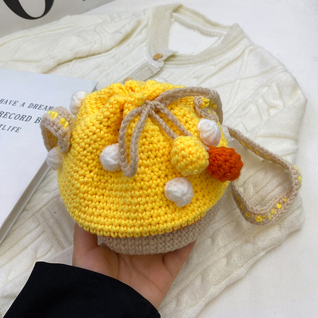 Women's Shoulder Bag Women Fashion Knit Mushroom Hit Color Shoulder Bag Female Crossbody Bags Casual Small Purse