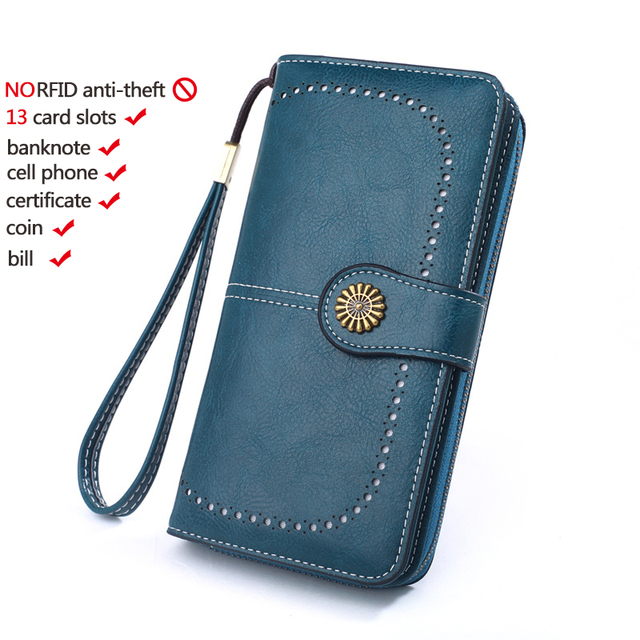 High Quality Women Wallet RFID Anti-theft Leather Wallets For Woman Long Zipper Large Ladies Clutch Bag Female Purse Card Holder