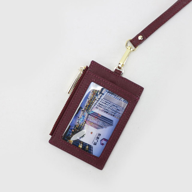 Cowhide Initial Lettering Card Holder Cowhide Card Holder with Name Place and Long Lanyard for Carrying Men and Women Cards Pull Out Easily