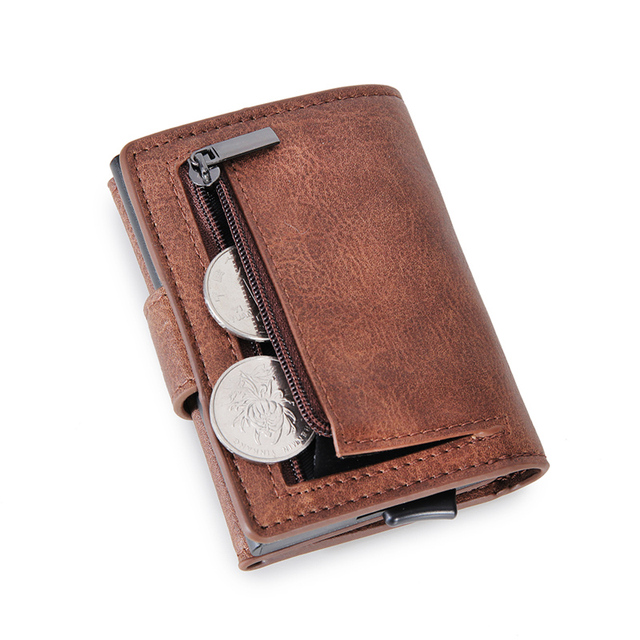 DIENQI - Leather & Leather Business Card Holder for Men with Rfid Lock, Pocket Case, Smart Wallet