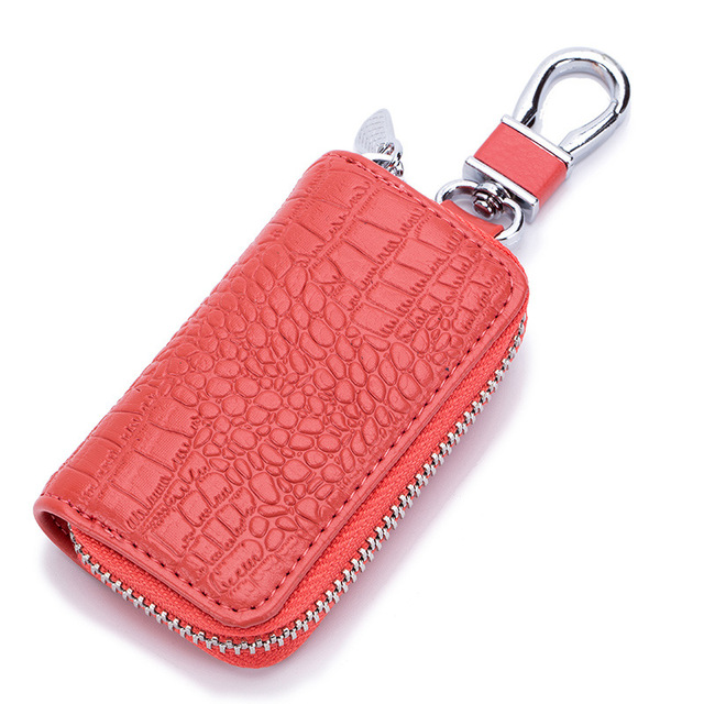 Fashion Genuine Leather Car Key Bag Unisex Crocodile Print Zipper Top Quality Cow Split Key Organizer Purse