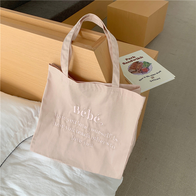 Women Shoulder Bag 2022 Canvas Tote Bag Girl Bag Fashion Large Capacity Shopper Bag Embroidered Letter Macaron Color Student Handbag