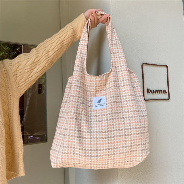 2021 New Shopper Bags Women Shoulder Bag Japanese Style Plaid Tote Bag Cute Girls Handbag Casual School Bag Female Canvas Bag