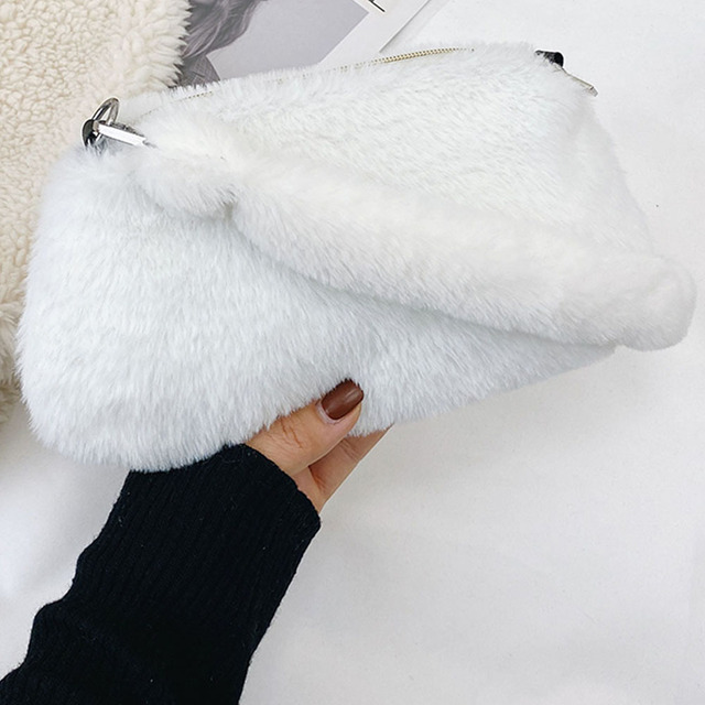 Fashion Women Cow Print Small Shoulder Bags Female Winter Plush Underarm Bags Leopard Zebra Pattern Fluffy Tote Bags Small Purses