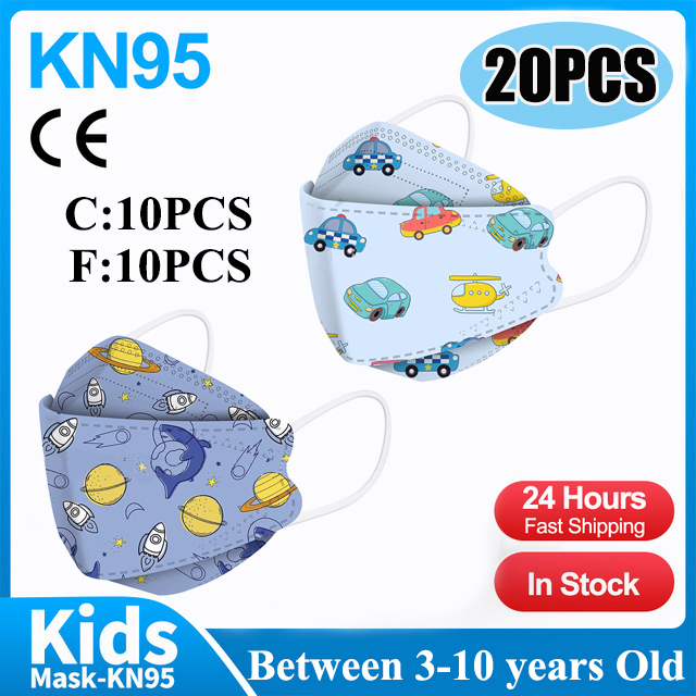 20pcs 3D Cartoon Kn95 Masks Kids N95 Respirator n95mascarillas Enfant Fish 4 Layer Print Dustproof Ffp2 Children Christmas Mask