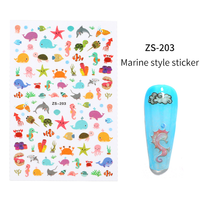 LEAMX Ocean Cute Glitter Laser Nail Art Marine Animal Shell Turtle Fish Starfish Nail Sticker Slider 9D Nail Sticker Decoration