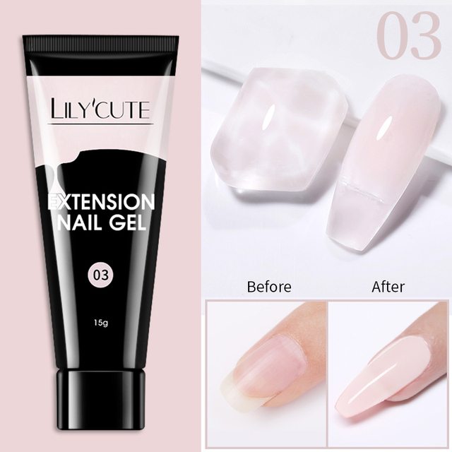 LILYCUTE Nail Extension Gel Clear White Pink UV LED Extension Gel Nail Tips Enhancement Slip Quick Solution Extension Gel