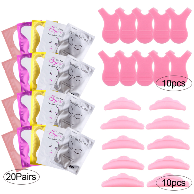 40/70pcs Y Shape Brush Silicone Eyelashes Curler Reusable Lash Lifting Perm Pad Hydrogel Patches Under Eye Eyelash Extension Kit