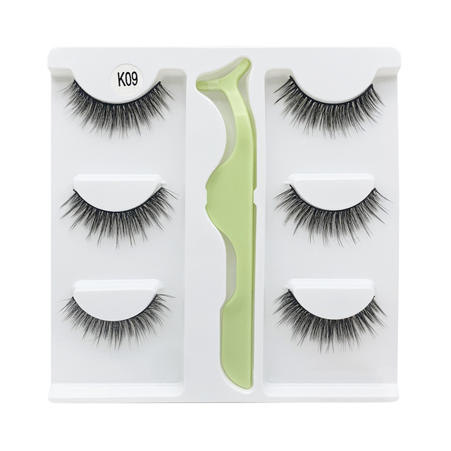 3 Pairs - Faux Mink Hair False Eyelashes With Eyelash Curler 3D Soft Eye Lashes Extension Fluffy False Eyelashes Eye Makeup Tools