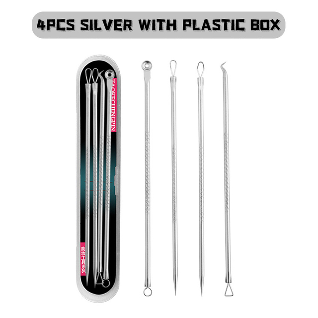 4pcs Stainless Steel Acne Removal Needles Pimple Blackhead Remover Tools Spatula Facial Skin Care Tools Needles Facial Pore Cleaner