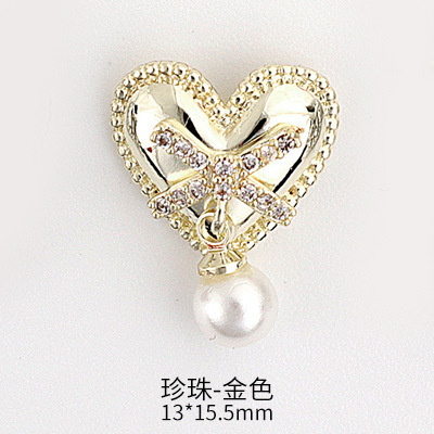 Nail Art Love Heart Zircon Jewelry Real Gold Pendant Love Heart Zircon Pearl Nail Decoration Sticker