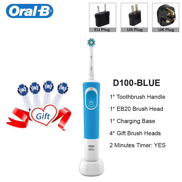 Oral B Electric Toothbrush For Adult D100 Vitality Cleaning Rechargeable Toothbrush Waterproof Cleaner 4 Color Teeth Whitening