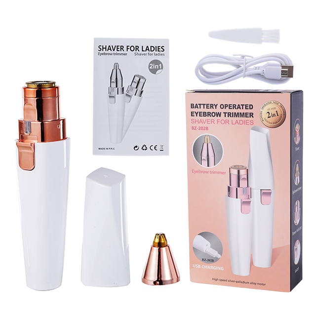 2 in 1 Rechargeable Electric Eyebrow Trimmer Epilator Female Body Face Lipstick Shape Hair Removal Mini Shaver Painless