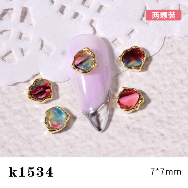 3pcs New Japanese Manicure Metal Amber Four-leaf Clover Shell Butterfly Manicure Gold Edge Irregular Gemstone Jewelry