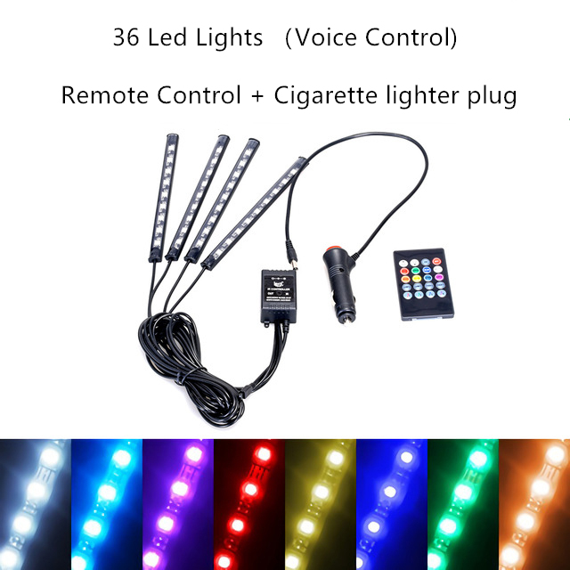 Car Interior Light RGB LED Decorative Light Strip With USB Wireless Remote Music Control Multimedia Car Foot Light