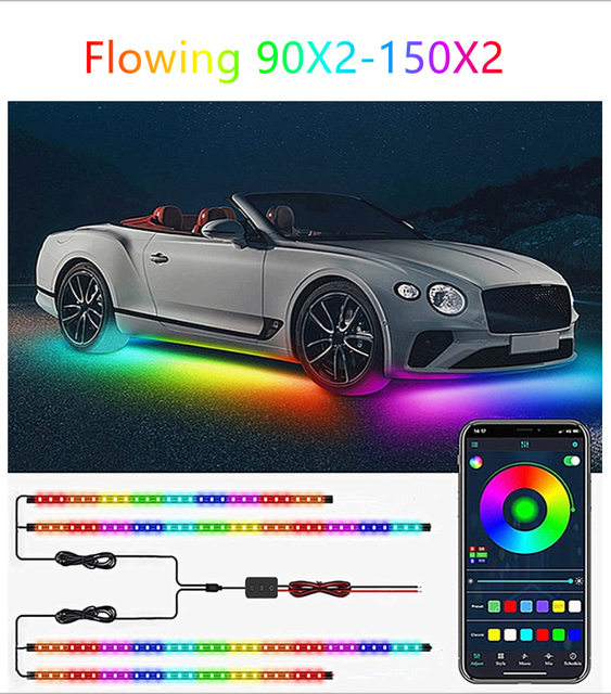 Car Underbody Lights Neon Flexible LED Strip Light Auto Underwater Lamp APP Control Flowing RGB Ambient Atmosphere Lamp