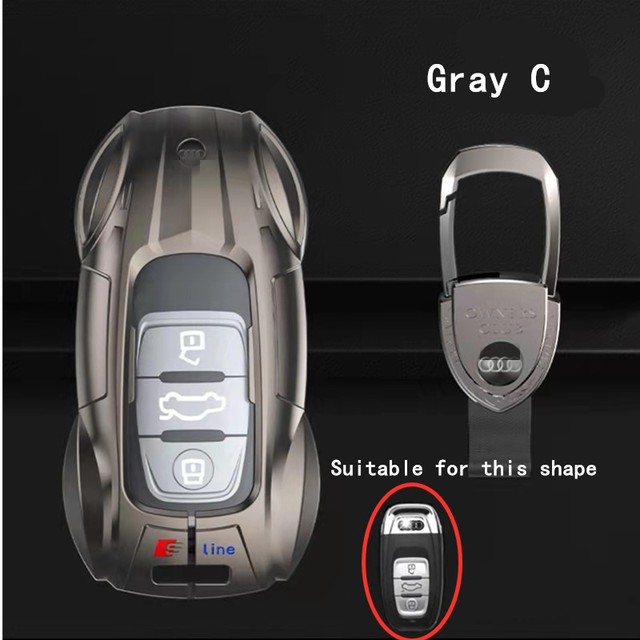 Zinc Alloy Car Key Cover With Boutique Metal Leather Keychain For Audi A6 A4 A3 Q2 Q3 Q5 Q7 A7 A8 Car Key Shell Protector