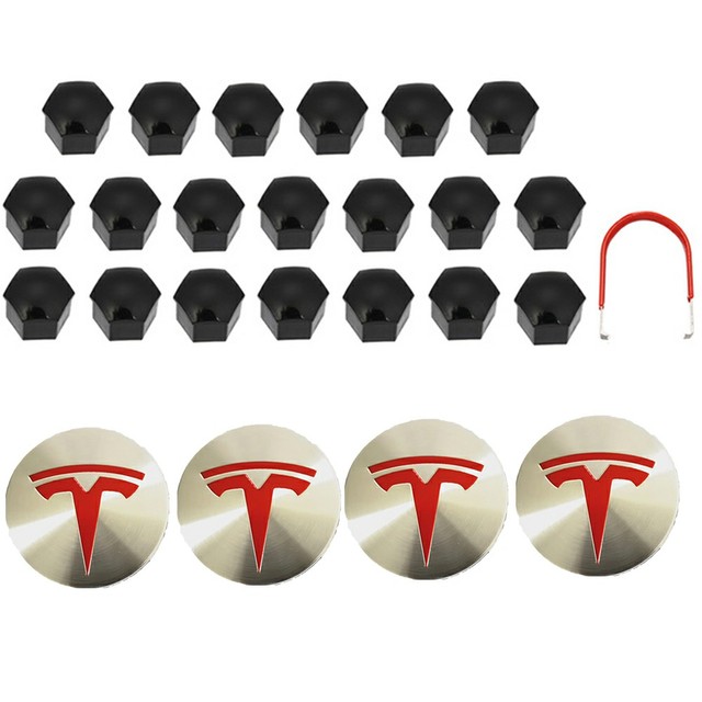 Decorative Wheel Center Hub Caps for Tesla Model 3/S/X Set of Tesla Logo Wheel Caps Center Hub Nut Lug Nut Cover for Tesla