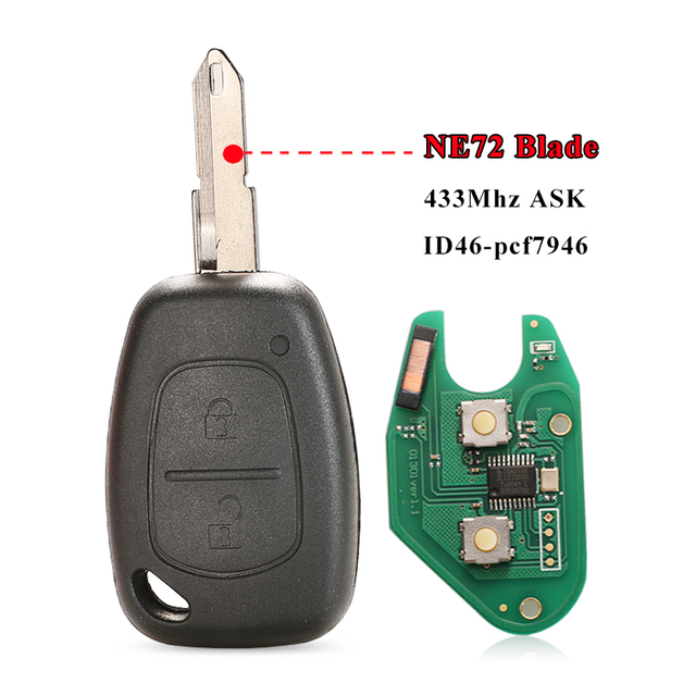 jingyuqin 2 Button Car Remote Key 433mhz ID46 Transmister Chip For Renault Traffic Master Vivaro Movano Kangoo Ne73 VAC102 Blade